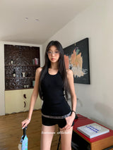 Underband lettering black sleeveless top