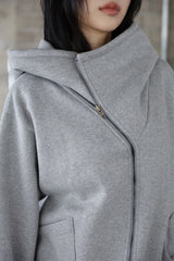 Diagonal Zipper Hood Zip-Up