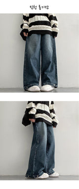 [3-tier length] [S–3XL]イートンウォッシングサイドスナップワイドデニムパンツ (4 colors)