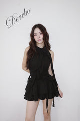 black rose frill halter neck skirt two-piece