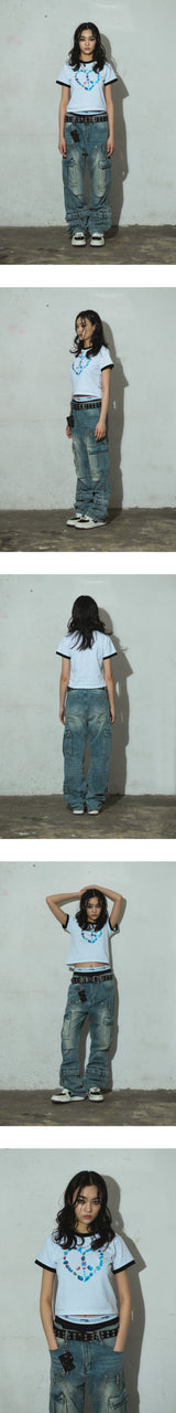 ハートピースリンガークロップTシャツ_ホワイト
