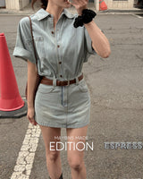 [MADE] Reun denim shirt & skirt set (with belt)