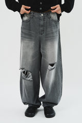 Destoryed Balloon Denim (2color)