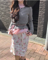 rozel floral satin pintuck midi sk