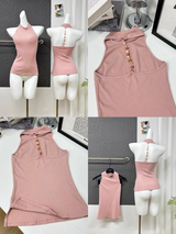 Indie pink back beads sleeveless t-shirt
