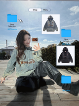 Noir Vintage Denim Hooded T-Shirt