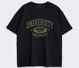 オーバーフィットクルーネックユニバーシティカーモ半袖Tシャツ ブラックカーキ