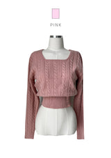 Unbutton slit square neck twist long sleeve knit (7 colors)