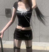 Dotoni Lace Ribbon Top