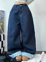 RIBBON🎀WIDE RIBBON ROLL-UP DENIM PANTS 🩵🎀