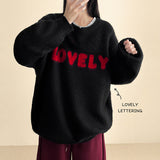 Mona Lovely Lettering Embroidery Loose Fit Round Knit