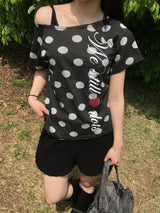シンクルドットワンショルダーショートスリーブTシャツ (4c)