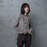 FRINGE STRIPE CARDIGAN: BEIGE