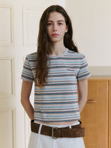 ストライプ リンガー Tシャツ  OM+BR