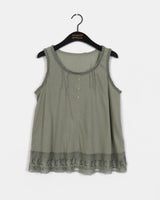 [MADE] Toyu Pintuck Frill Button Lace Sleeveless Top