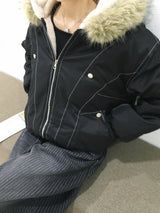 モアステッチボアファーフーディドジャンパー (2c)