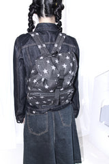 star pattern denim pocket backpack