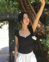 ドゥワドットローズレースクロップショートスリーブTシャツ