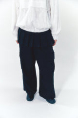 Pleats Skirt Cargo Pants Set Black