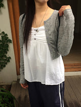Kwi Shirring Button Flare Sleeveless Crop Cardigan