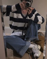 [MADE] striped deep V-neck knit