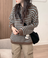 Milk Stripe Dangara Striped Hooded Knitwear