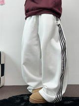 FLEECE❤TRACK LINE 3 LINE LONG PANTS ❤🖤🤍💙🩶5COLOR