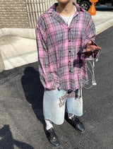 No.0785 thin C string check SHIRT (3color)