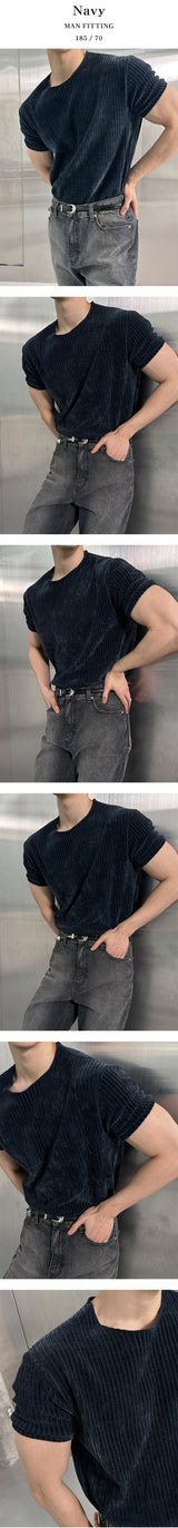 [MUSCLE FIT] ベルベットカットハーフニット(4color)