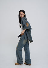 Sia damage washed denim short-sleeved shirt
