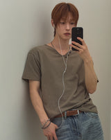 ヴェール ボタン Vネック ショートスリーブ Tシャツ