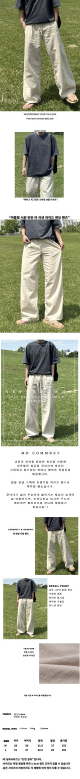  Cool tantan hemp linen wide banding pants in summer