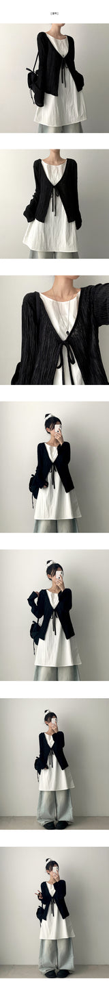 Eon Puff Sleeve V-Neck Ribbon Cardigan