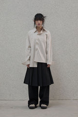 Lettering sleeve striped shirt - Beige