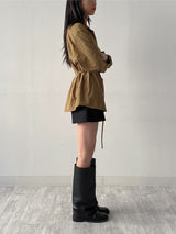 Herringbone Belted Loose-Fit Blouse