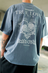 "TRUE LOVE" プリント S/S ウォッシュドTシャツ