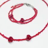 Rose Fit Beaded Choker Necklace Red
