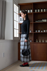 CHECK SLIT LONG SKIRT GRAY