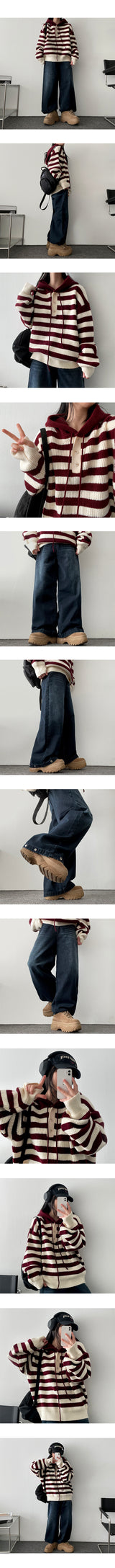 [Fleece lining]linen hem snapwashed wide denim pants-3 Tier Length