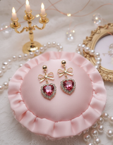 [IVE Leeseo, Jo Yuri Earring] Rosepink Heart and Ribbon Earring