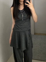 [set] Willow Drape Sleeveless Top &   Elastic-Waist Skirt-Pants Set