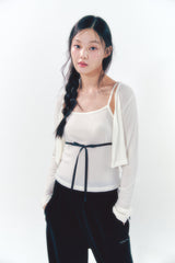 Knit Ribbon Shirring Top Set Ivory