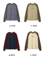 アメリカンカジュアルレトロラグランロングスリーブTシャツフォアスプリングアンドオータム