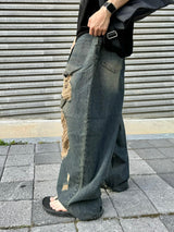 Western Vintage Destroyed Denim Balloon Pants