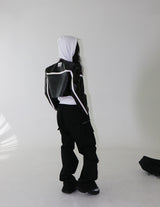 string zipper cargo wide pants