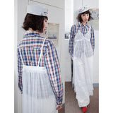 Checked embroidered semi-sheer mesh dress