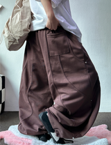 KOREAN/HIGH QUALITY 🤍🩶 AURA RIVET SEMI BALLOON WIDE LONG PANTS 🩶🤎🖤🤍 - 4 COLORS