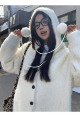 Formal oversized-fit hooded soft knit cardigan