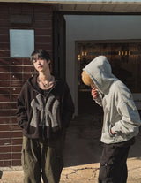 [Lining brushed] Curie New York Patch Damage Hood Zip-up