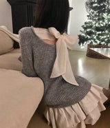 monette back ribbon satin point knit top